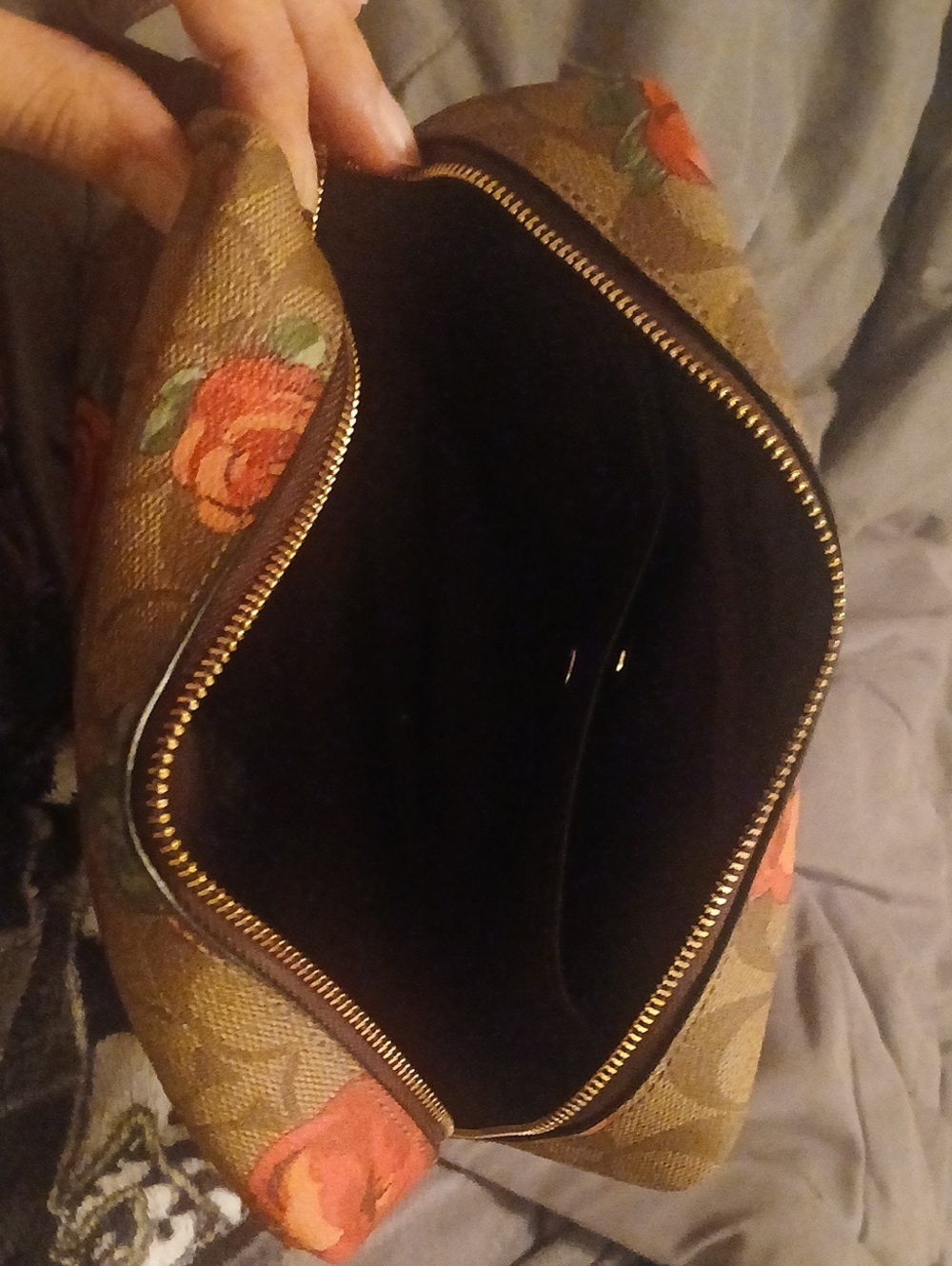 Coach Brown Signature Floral Zip Wristlet with Red Roses - Picture 6 of 6